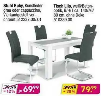 Möbel Boss Stuhl Ruby, Tisch Lilo Angebot