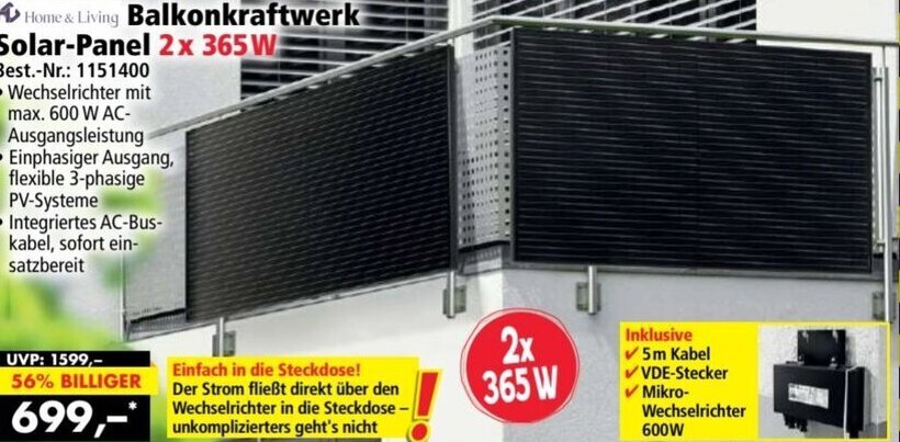Norma Home & Living Balkonkraftwerk Solar-Panel 2x 365 W Angebot