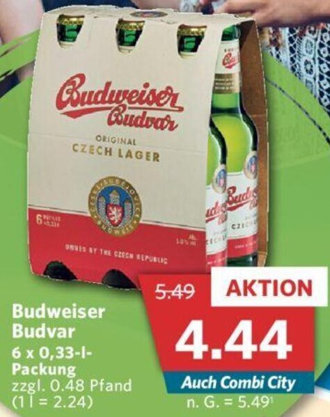 Combi Budweiser Budvar 6 x 0,33-L-Packung Angebot
