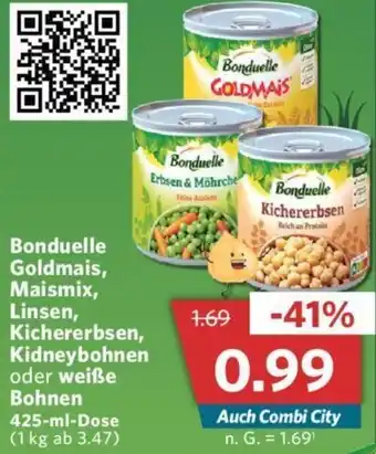 Combi Bonduelle Goldmais, Maismix, Linsen, Kichererbsen, Kidneybohnen oder weiße Bohnen 425-ml-Dose Angebot