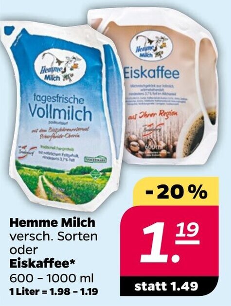 NETTO Hemme Milch oder Eiskaffee* 600 - 1000 ml Angebot