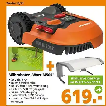 Globus Baumarkt Mähroboter „worx M500” Angebot