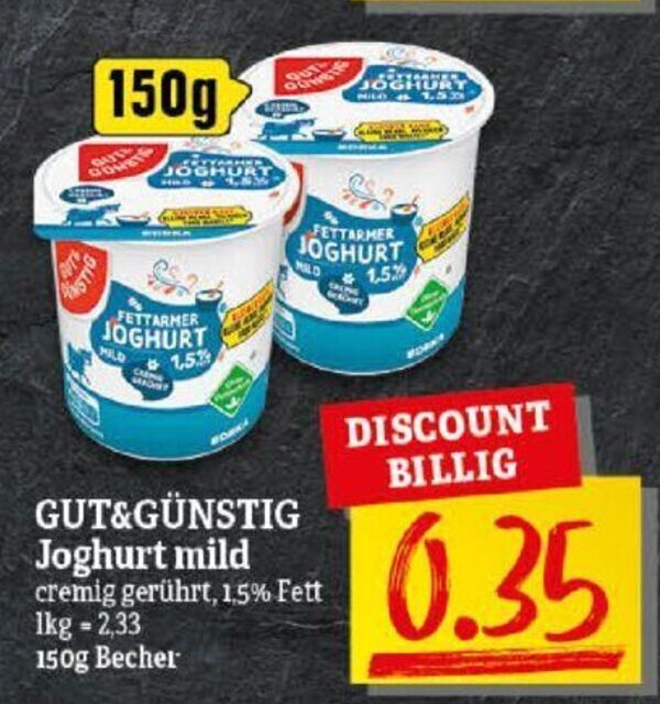 NP Discount GUT&GÜNSTIG Joghurt mild 150g Angebot