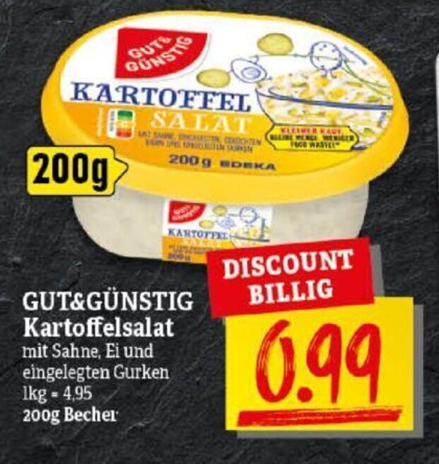 NP Discount GUT&GÜNSTIG Kartoffelsalat mit Sahne, Ei und eingelegten Gurken 200g Becher Angebot