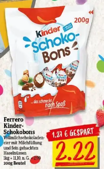 NP Discount Ferrero Kinder-Schokobons Vollmilchschokoladen-eier mit Milchfüllung und fein gehackten Haselnüssen 2.99 200g Beutel Angebot