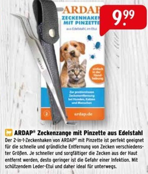 Raiffeisen Markt ARDAP® Zeckenzange mit Pinzette aus Edelstahl Angebot