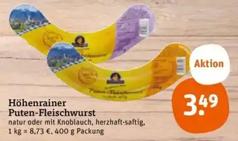 tegut Höhenrainer Puten-Fleischwurst 400 g Packung Angebot