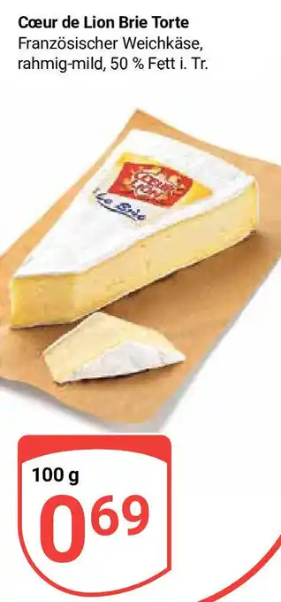 Globus Cœur de Lion Brie Torte Französischer Weichkäse, rahmig-mild, 50 % Fett i. Tr. 100g Angebot