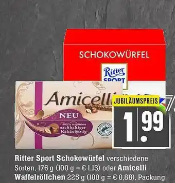 Scheck-in-Center Ritter Sport Schokowürfel Oder Amicelli Waffelröllchen Angebot