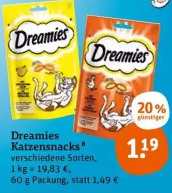 tegut Dreamies Katzensnacks 60 g Packung Angebot