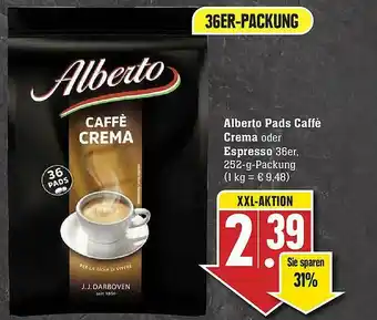 Scheck-in-Center Alberto Pads Caffè Crema Oder Espresso Angebot