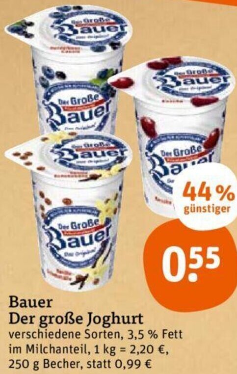 tegut Bauer Der große Joghurt 250 g Becher Angebot