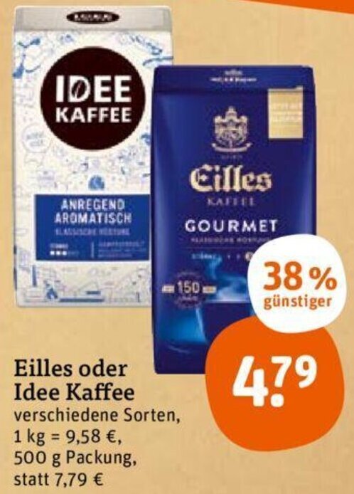 tegut Eilles oder Idee Kaffee 500 g Packung Angebot