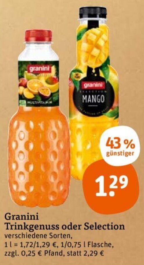 tegut Granini Trinkgenuss oder Selection 1/0,75 L Flasche Angebot