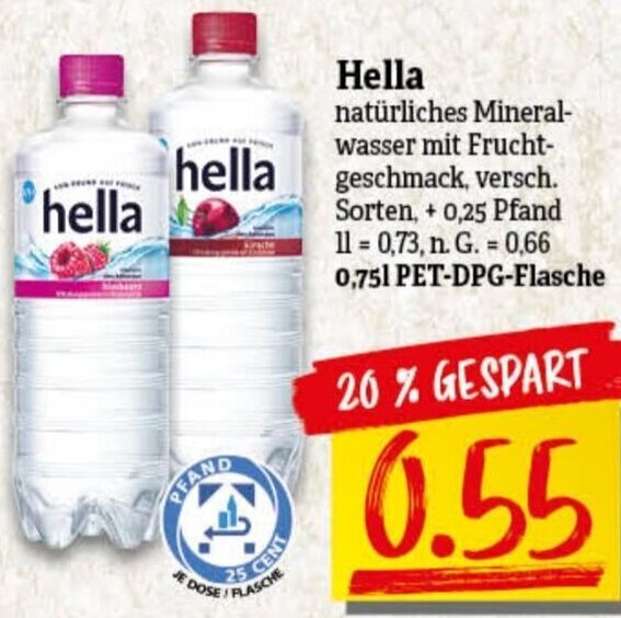 nah & gut Hella natürliches Mineralwasser 0,75 L PET-DPG-Flasche Angebot