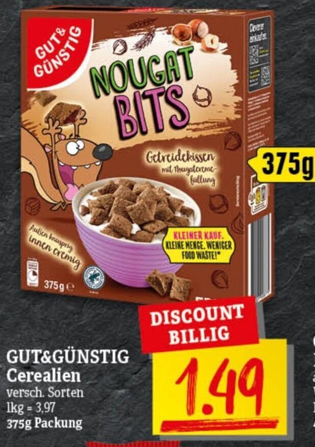 nah & gut GUT&GÜNSTIG Cerealien 375g Packung Angebot