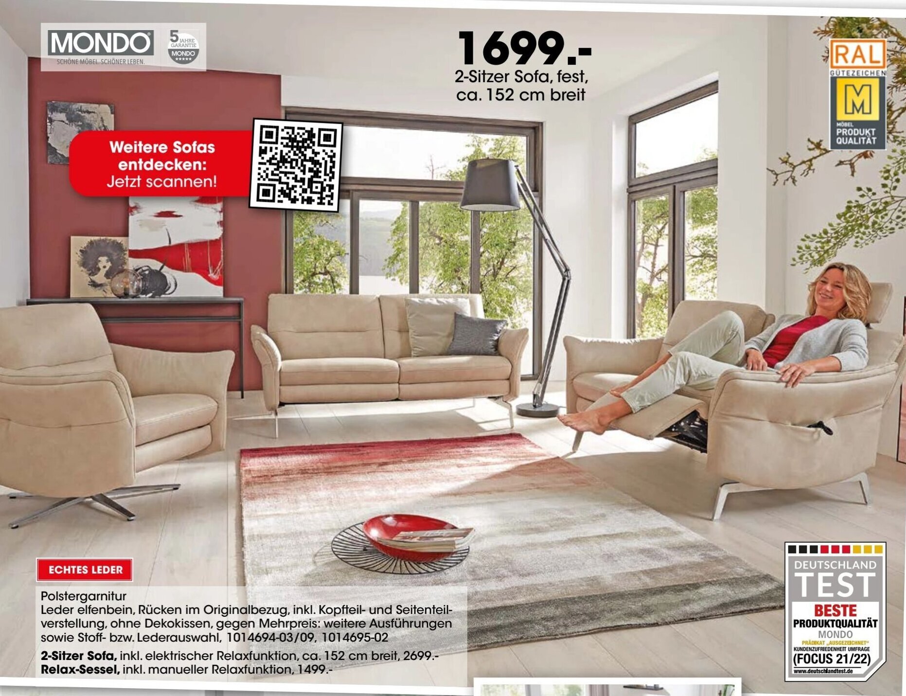 Möbel Martin MONDO Polstergarnitur 2-Sitzer Sofa Angebot