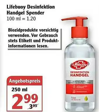 Globus Lifebuoy Desinfektion Handgel Spender Angebot