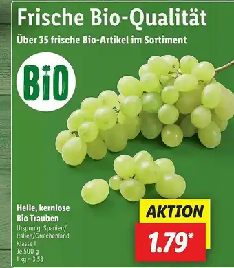 Lidl Helle, Kernlose Bio Trauben Angebot