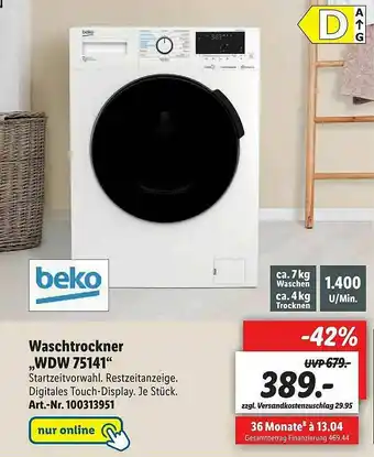 Lidl Beko Wäschetrockner Wdw 75141 Angebot