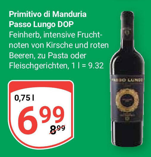 Globus Primitivo di Manduria Passo Lungo DOP 750ml Angebot