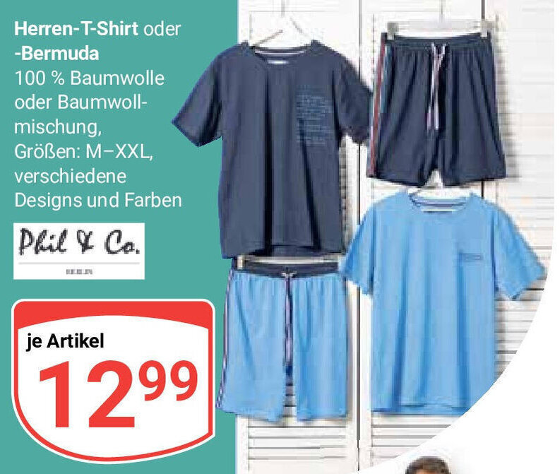 Globus Phil & Co. Herren-T-Shirt oder -Bermuda Größen: M-XXL, verschiedene Designs und Farben Angebot