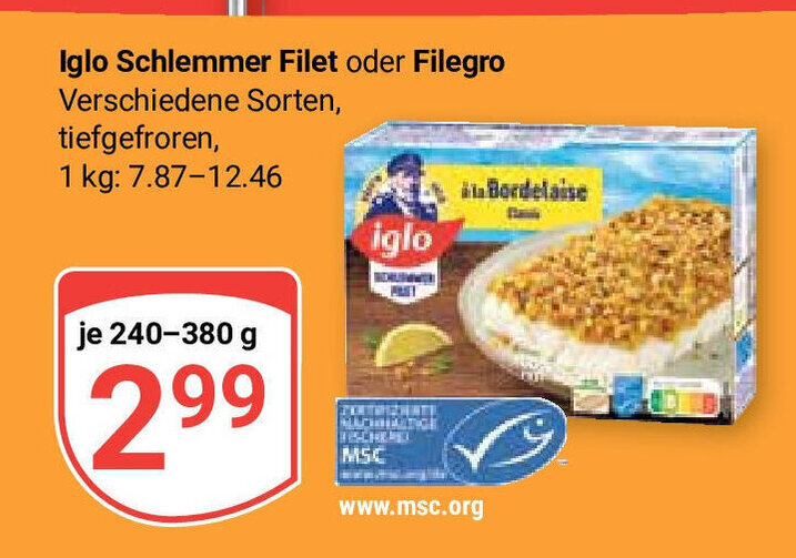 Globus Iglo Schlemmer Filet oder Filegro 240-380g Angebot