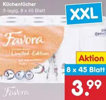 Netto Marken-Discount Favora Küchentücher 3-lagig, 8 x 45 Blatt Angebot