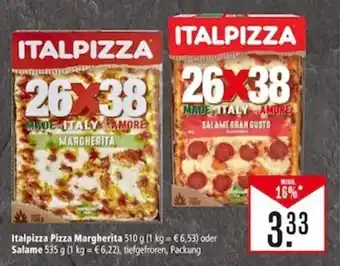 Marktkauf Italpizza Pizza Margherita 510 g (1 kg = € 6,53) oder Salame 535 g (1 kg = € 6,22), tiefgefroren, Packung Angebot