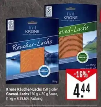 Marktkauf Krone Räucher-Lachs 150 g oder Graved-Lachs 150 g + 50 g Sauce, (1 kg = € 29,60), Packung Angebot