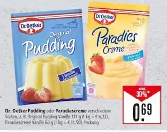 Marktkauf Dr. Oetker Pudding oder Paradiescreme verschiedene Sorten, z. B. Original Pudding Vanille 111 g, Paradiescreme Vanille 60 g Angebot