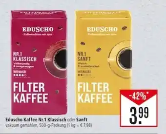 Marktkauf Eduscho Kaffee Nr.1 Klassisch oder Sanft vakuum gemahlen, 500-g-Packung (1 kg = € 7,98) Angebot