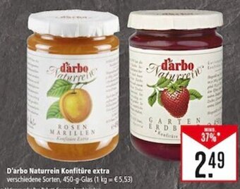 Marktkauf D'arbo Naturrein Konfitüre extra verschiedene Sorten, 450-g-Glas (1 kg = €5,53) Angebot