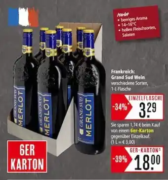 Marktkauf Grand Sud Wein verschiedene Sorten, 1-L-Flasche Angebot