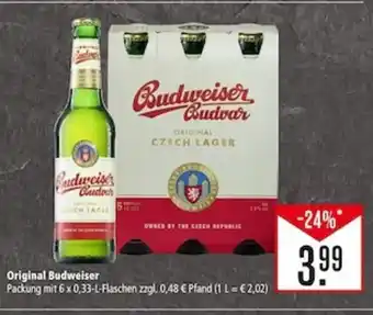 Marktkauf Original Budweiser Packung mit 6 x 0,33-L-Flaschen zzgl. 0,48 € Pfand (1 L = € 2,02) Angebot