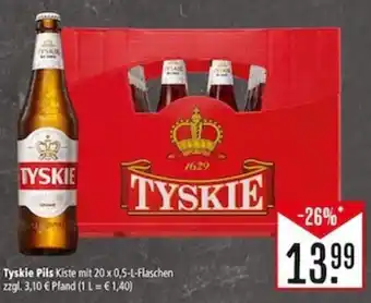 Marktkauf Tyskie Pils Kiste mit 20 x 0,5-L-Flaschen zzgl. 3,10 € Pfand (1 L = € 1,40) Angebot