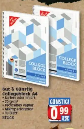 Elli Markt Gut & Günstig Collegeblock A4 Angebot