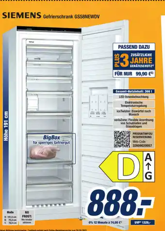 Expert Bening Siemens Gefrierschrank GS58NEWDV Angebot