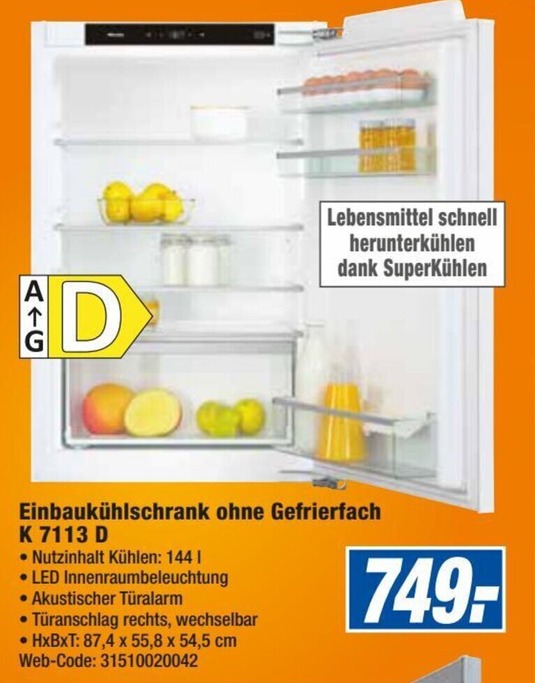 expert Octomedia Miele Einbaukühlschrank ohne Gefrierfach K 7113 D Angebot