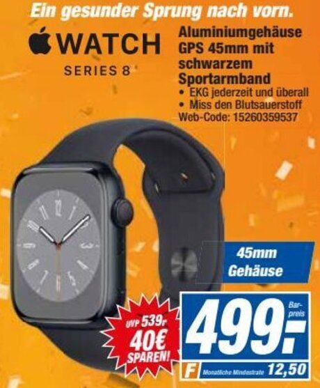 HEM Expert Watch Series 8 Aluminiumgehäuse GPS 45mm mit schwarzem Sportarmband Angebot