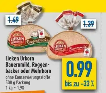 diska Lieken Urkorn Bauernmild, Roggenbäcker oder Mehrkorn 500g Angebot