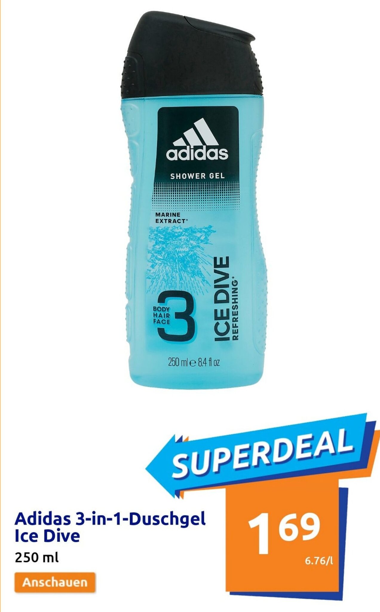 Action Adidas 3-in-1-Duschgel Ice Dive 250ml Angebot