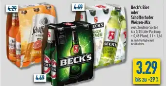 diska Beck's Bier oder Schöfferhofer Weizen Mix 6x0,33L Angebot