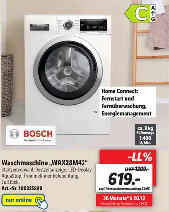 Lidl Bosch Waschmaschine WAX28M42 Angebot