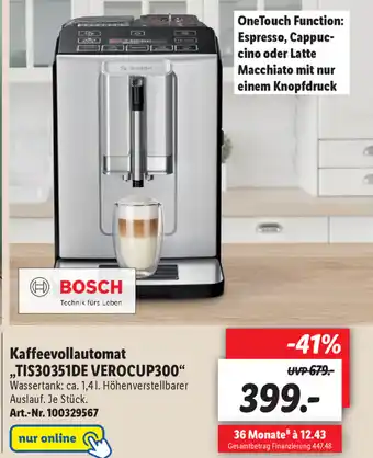 Lidl Bosch Kaffeevollautomat TIS30351DE VEROCUP300 Angebot