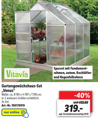 Lidl Vitavia Gartengewächshaus Set Venus Angebot