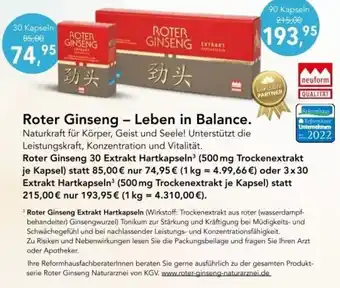Vita Nova Roter Ginseng 30 Extrakt Hartkapseln Angebot