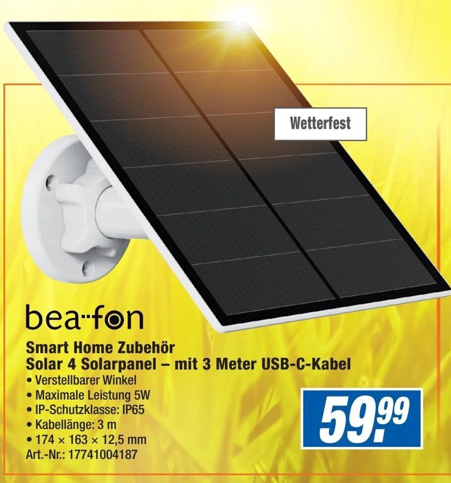 Expert Technomarkt bea-fon Smart Home Zubehör Solar 4 Solarpanel - mit 3 Meter USB-C-Kabel Angebot