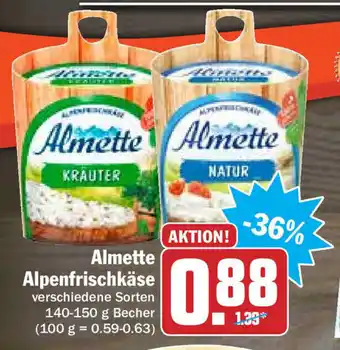 Hit Almette Alpenfrischkäse 140-150g Becher Angebot