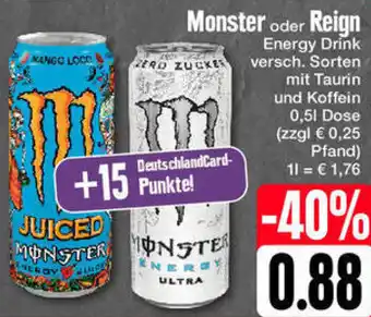 Edeka Monster oder Reign Energy Drink 0,5 L Dose Angebot